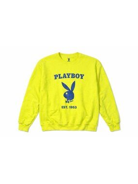 Playboy Bunny Men Sweatshirt Medium Long Sleeve Crewneck Graphic Flourescent NEW